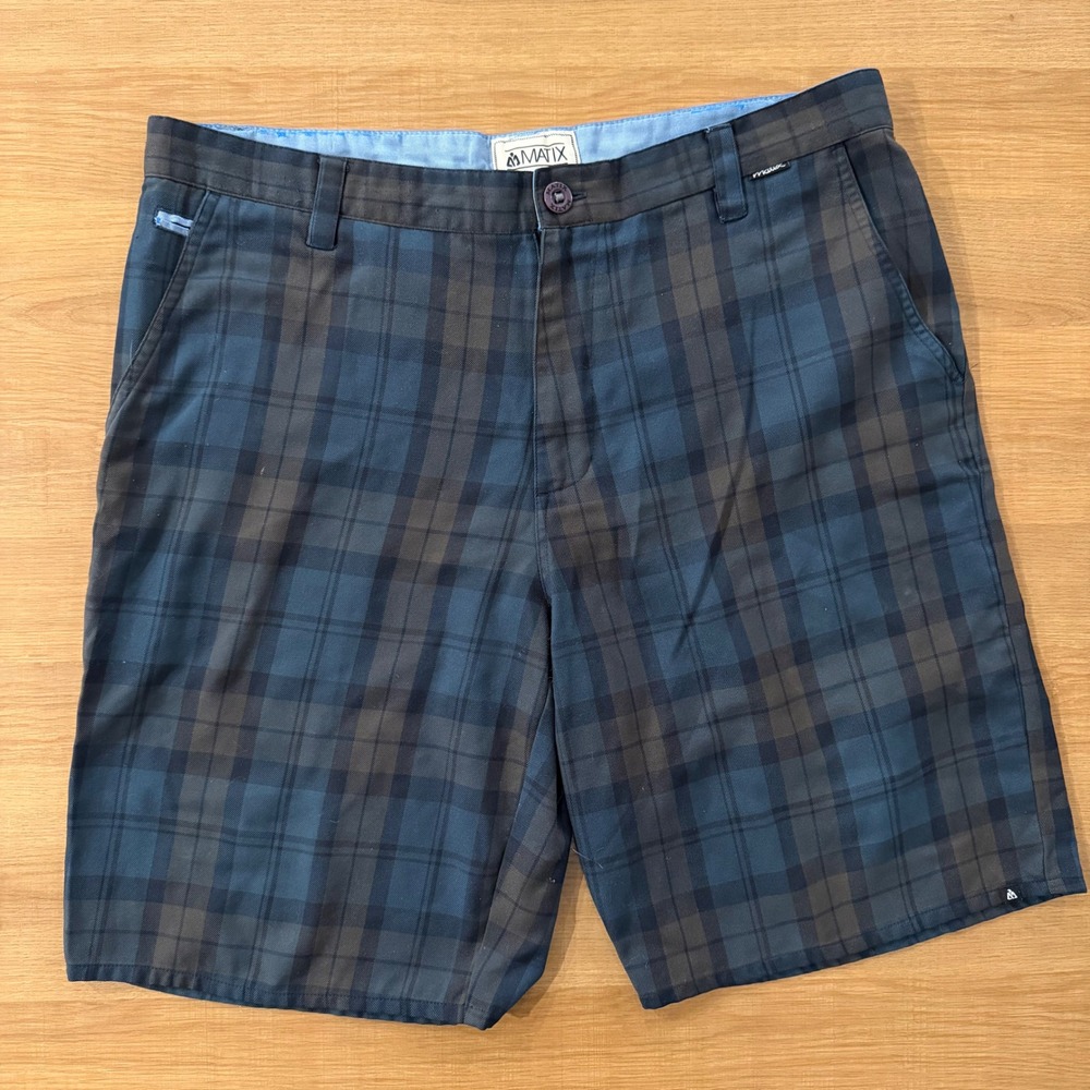 Matix Plaid Shorts Men's Size 36 Blue Brown Casual Outdoor Summer